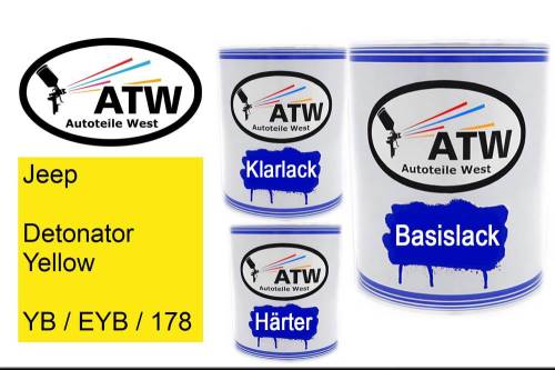 Jeep, Detonator Yellow, YB / EYB / 178: 1L Lackdose + 1L Klarlack + 500ml Härter - Set, von ATW Autoteile West.
